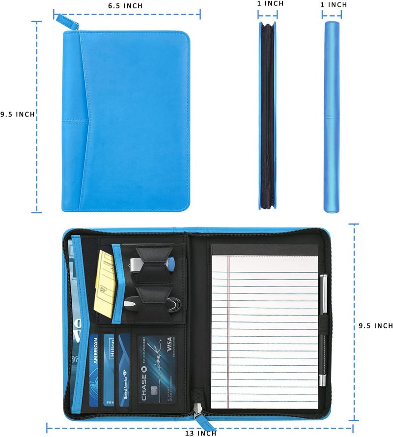 Gorbado Small Portfolio Organizer, A5 Zippered Business Portfolio, Junior Padfolio Folder Binder for Women & Men, 5 x 8 Writing Pad Included, Blue - Image 4